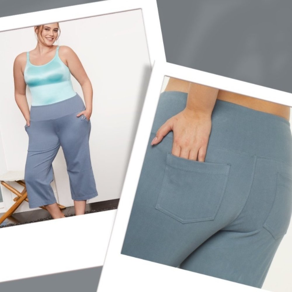 Ruby Ribbon Flare Capri Pants Slate Blue